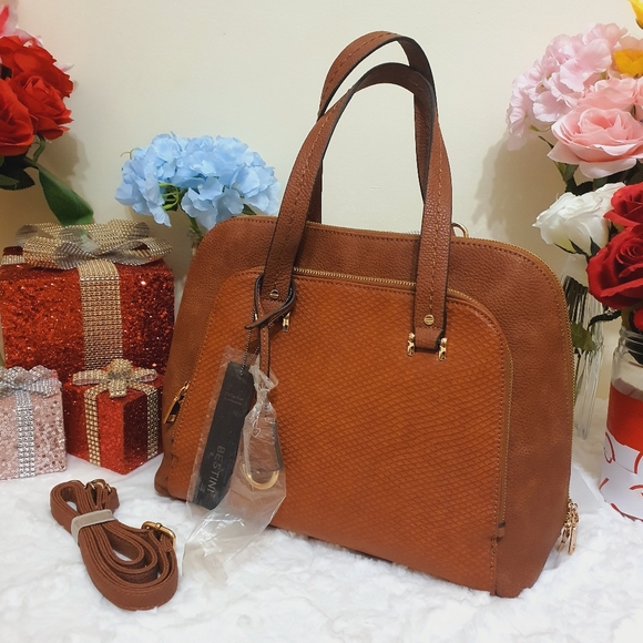 Bestini Handbags - BESTINI Brown Handbag Shoulder Crossbody 2 Way Bag Faux Snake Animal Print NWT